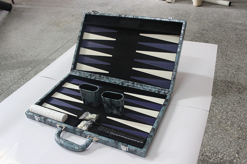 11" Classic PP Backgammon Set Crocodile Texture Faux Leather Portable Travel Folding Case