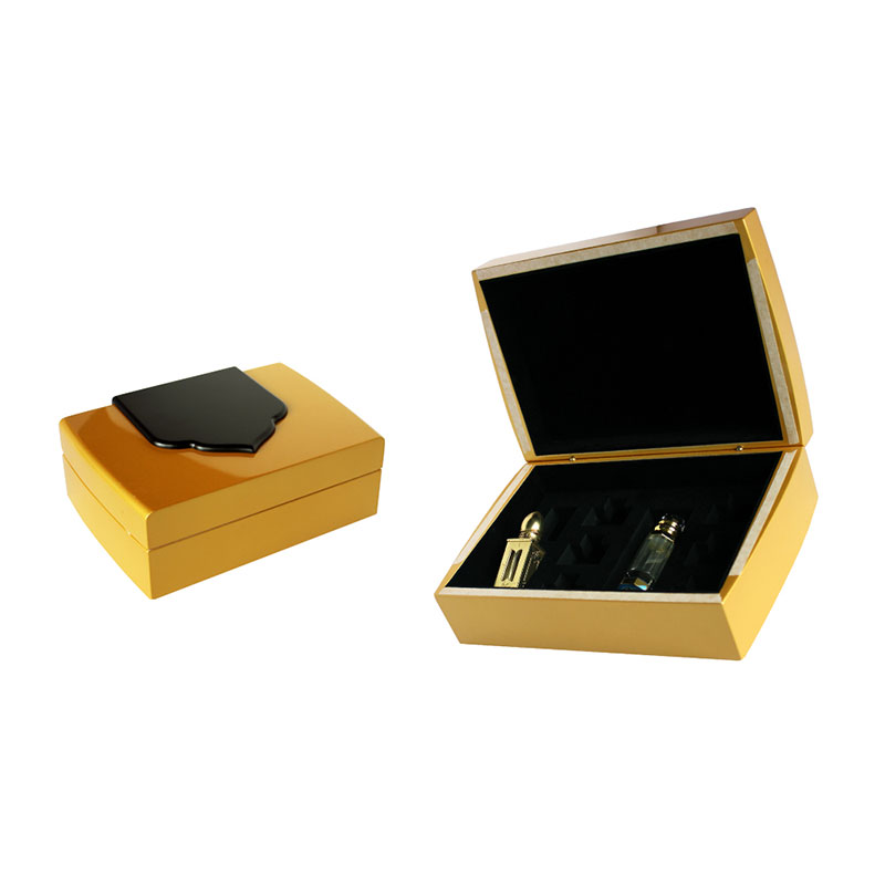High Quality Glossy Golden 3ml Wood Locked Perfume Box Supplier in China