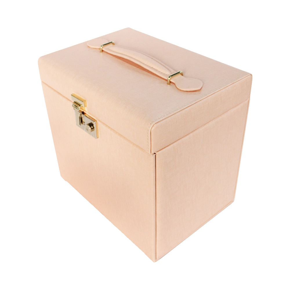 Pink PU Leather Jewelry Box Ring Earring Storage Box With Drawers