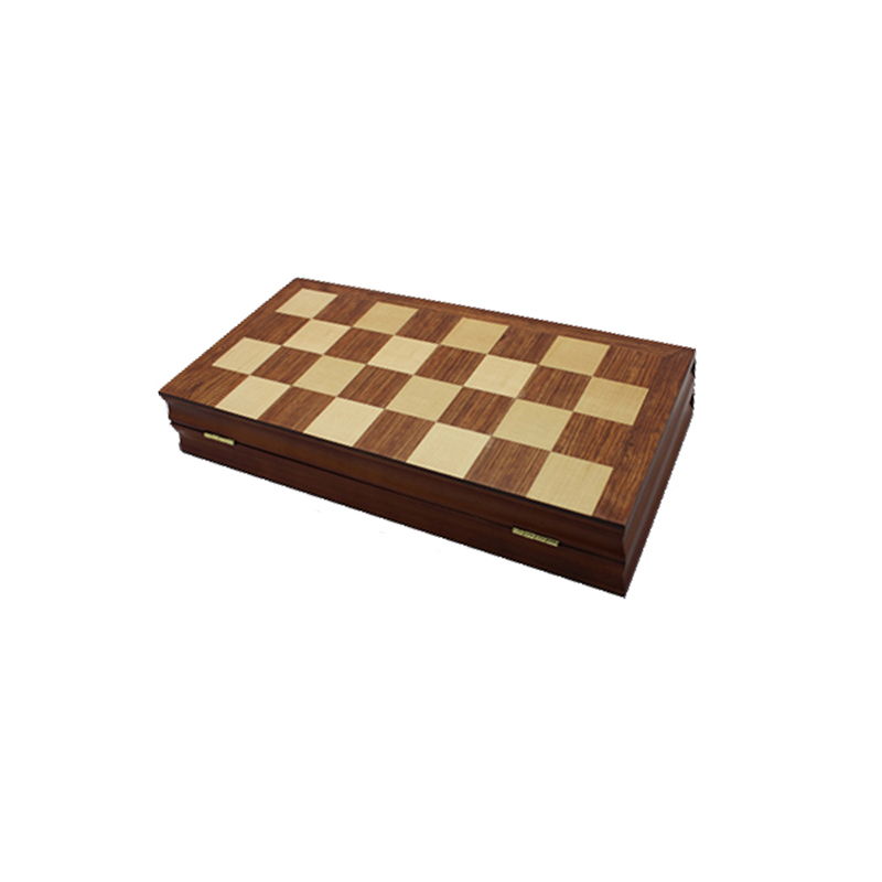 Folding Inlaid Wooden Chess And Checker Set With Wooden Pieces