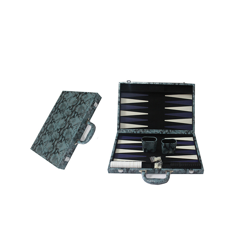 11 Inch Classic PP Backgammon Set Crocodile Texture Faux Leather Portable Travel Folding Case